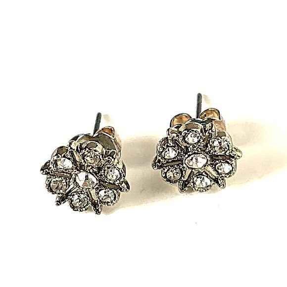 Clear rhinestone flower shaped earrings - stamped SAQ - Picture 2 of 8